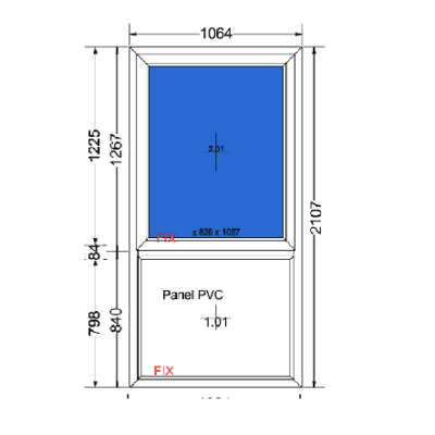Vast raam met paneel | 1064mm breed x 2107mm hoog | Melkglas