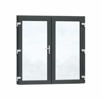Antraciete Kunststof Openslaande Deuren met Kozijn - Volledig Glas