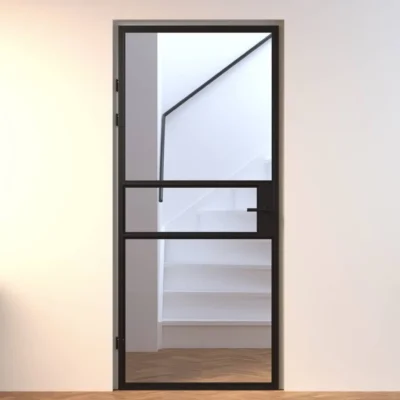 Aluminium binnendeur Mondana zwart stomp en opdek helder glas