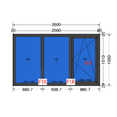 Draaikiep-Vast-Vast 2600x1550 | 120mm met aanslag | Beschadigd
