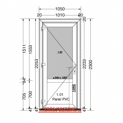 1050x2300 | Kunststof Deur | 120mm profiel met Buva dorpel