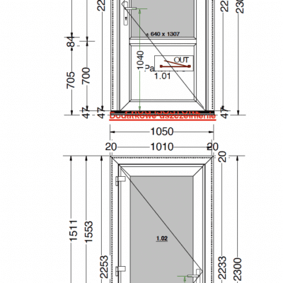 1050x2300 | Kunststof Deur | 120mm profiel met Buva dorpel